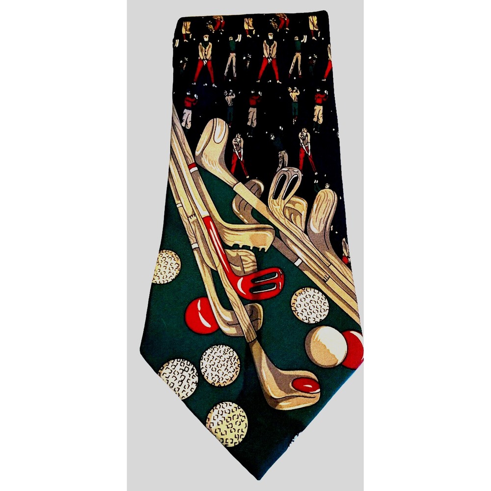 Vintage Pierre Cardin Mens Neck Tie Golf Golfer Ball Clubs Sport Hobby Gift Blue